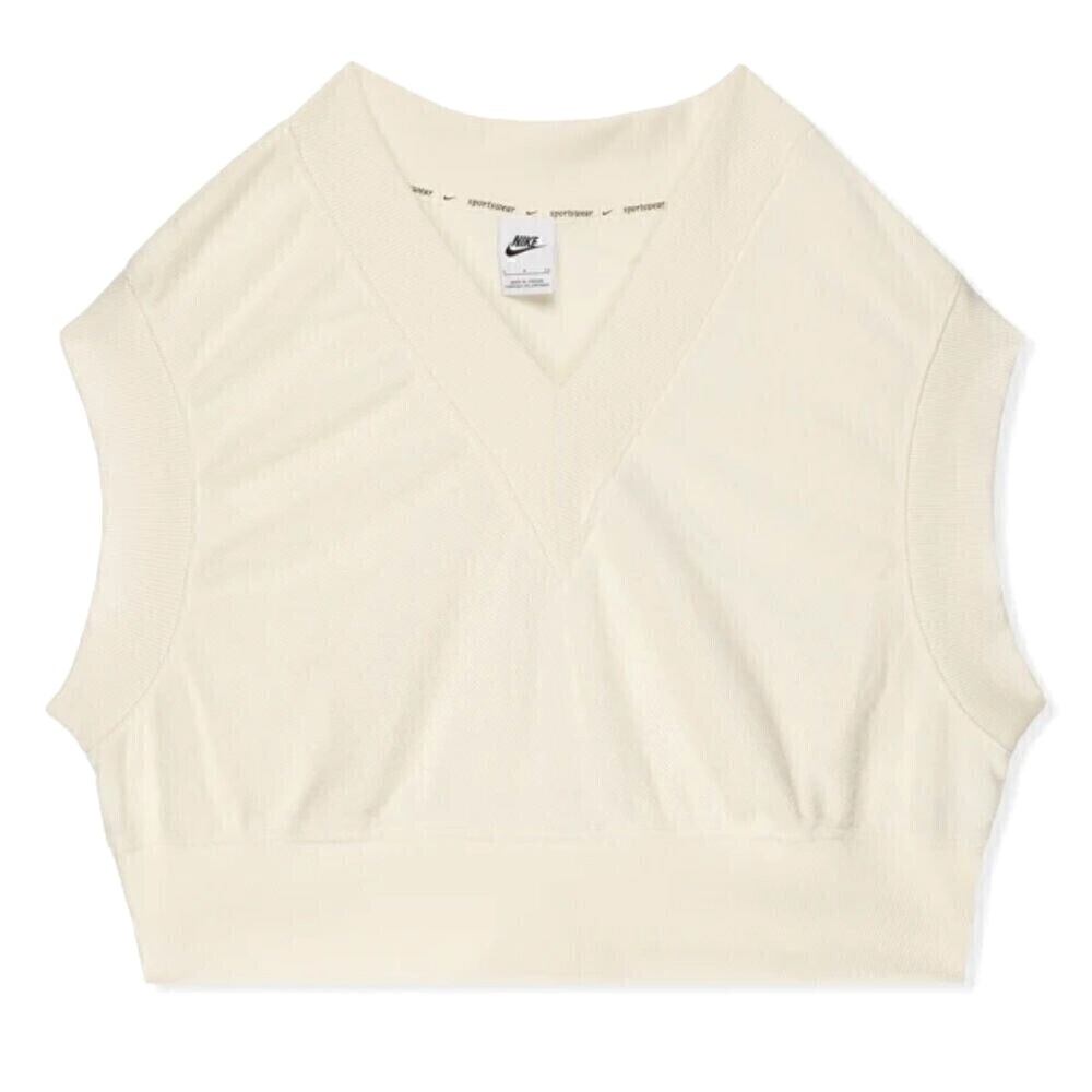 Nike Sportswear Butter Yellow French Terry Sleeveless V Neck Crop Top Vest Large